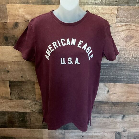 American Eagle Tee Shirt Active Flex Crew Neck Maroon Short Sleeve Size Small - Picture 10 of 10